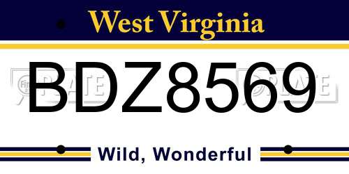 BDZ8569 West Virginia License Plate