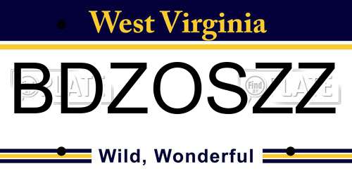 BDZOSZZ West Virginia License Plate