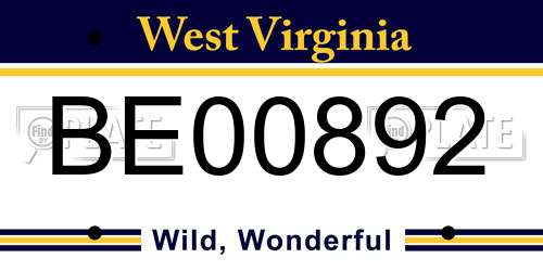BE00892 West Virginia License Plate