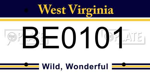 BE0101 West Virginia License Plate