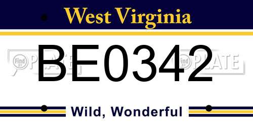 BE0342 West Virginia License Plate
