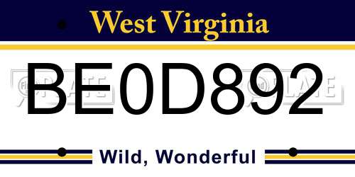 BE0D892 West Virginia License Plate