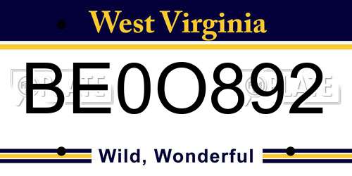 BE0O892 West Virginia License Plate