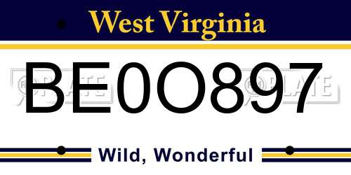BE0O897 West Virginia License Plate