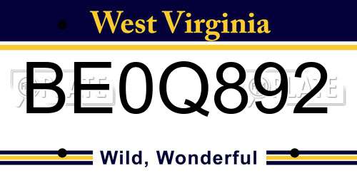 BE0Q892 West Virginia License Plate
