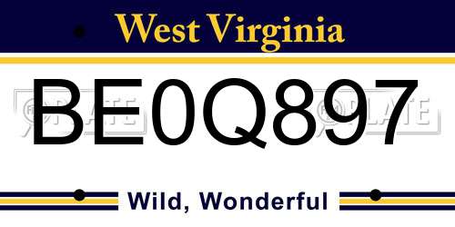 BE0Q897 West Virginia License Plate