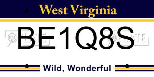 BE1Q8S West Virginia License Plate