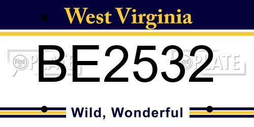BE2532 West Virginia License Plate
