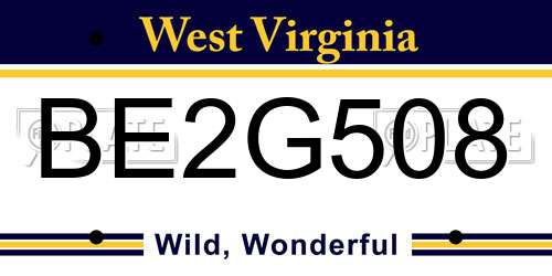 BE2G508 West Virginia License Plate