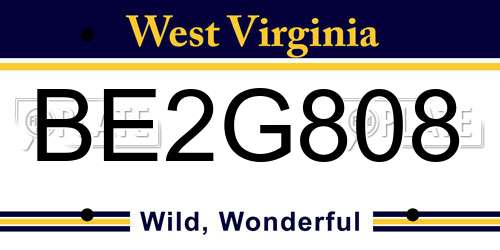 BE2G808 West Virginia License Plate