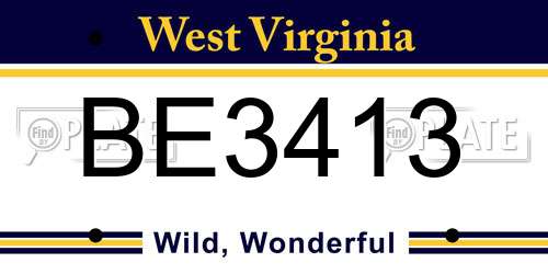 BE3413 West Virginia License Plate