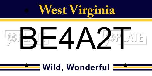 BE4A2T West Virginia License Plate