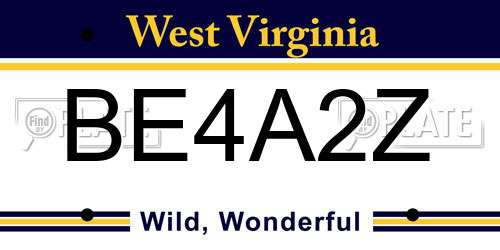 BE4A2Z West Virginia License Plate
