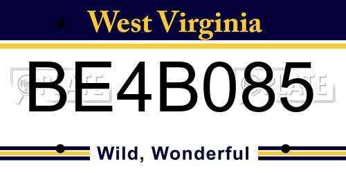 BE4B085 West Virginia License Plate