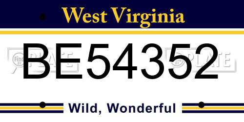 BE54352 West Virginia License Plate