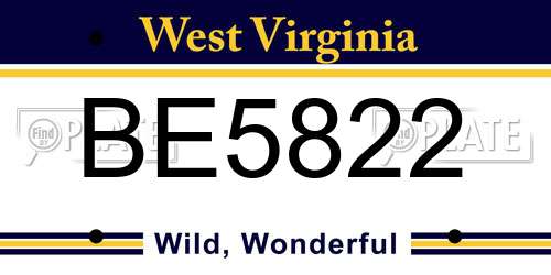 BE5822 West Virginia License Plate