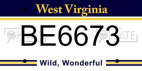 BE6673 West Virginia License Plate