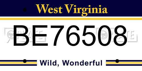 BE76508 West Virginia License Plate