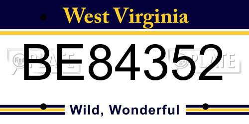 BE84352 West Virginia License Plate