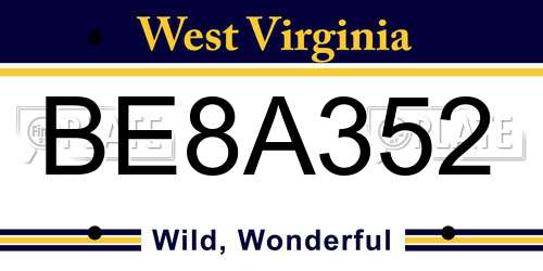 BE8A352 West Virginia License Plate