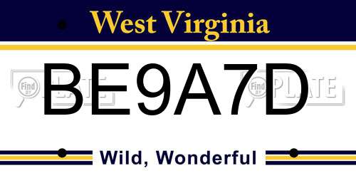 BE9A7D West Virginia License Plate