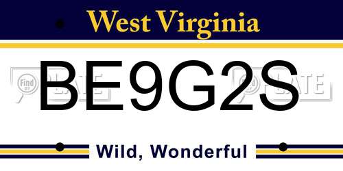 BE9G2S West Virginia License Plate