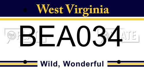 BEA034 West Virginia License Plate