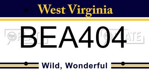 BEA404 West Virginia License Plate