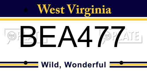 BEA477 West Virginia License Plate