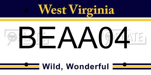 BEAA04 West Virginia License Plate