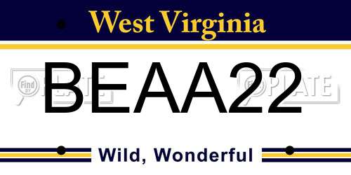 BEAA22 West Virginia License Plate