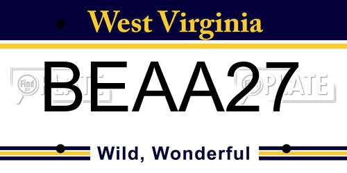 BEAA27 West Virginia License Plate