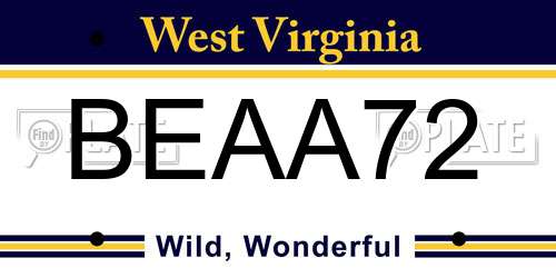BEAA72 West Virginia License Plate