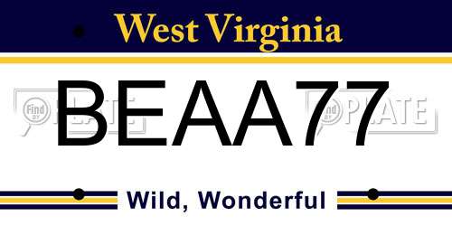 BEAA77 West Virginia License Plate