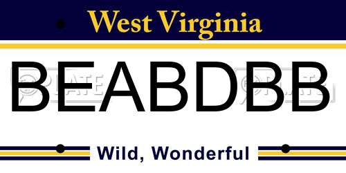 BEABDBB West Virginia License Plate