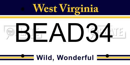 BEAD34 West Virginia License Plate