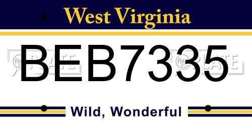 BEB7335 West Virginia License Plate