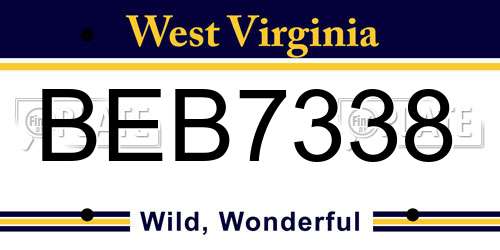 BEB7338 West Virginia License Plate