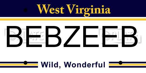 BEBZEEB West Virginia License Plate