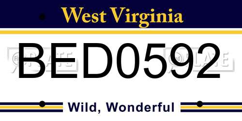 BED0592 West Virginia License Plate