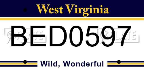 BED0597 West Virginia License Plate