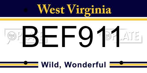 BEF911 West Virginia License Plate