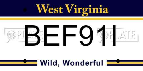 BEF91I West Virginia License Plate