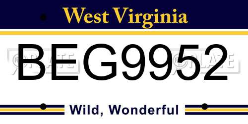 BEG9952 West Virginia License Plate