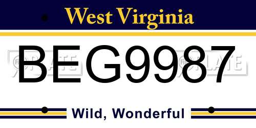 BEG9987 West Virginia License Plate