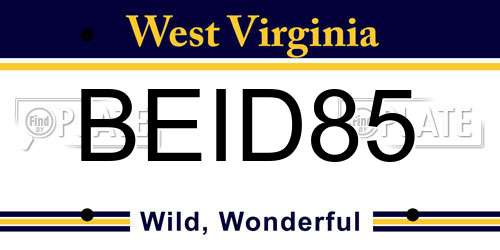 BEID85 West Virginia License Plate