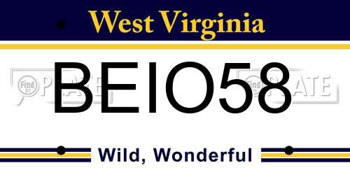 BEIO58 West Virginia License Plate