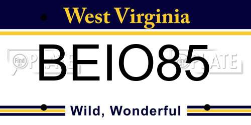 BEIO85 West Virginia License Plate