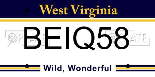 BEIQ58 West Virginia License Plate