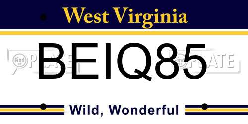 BEIQ85 West Virginia License Plate